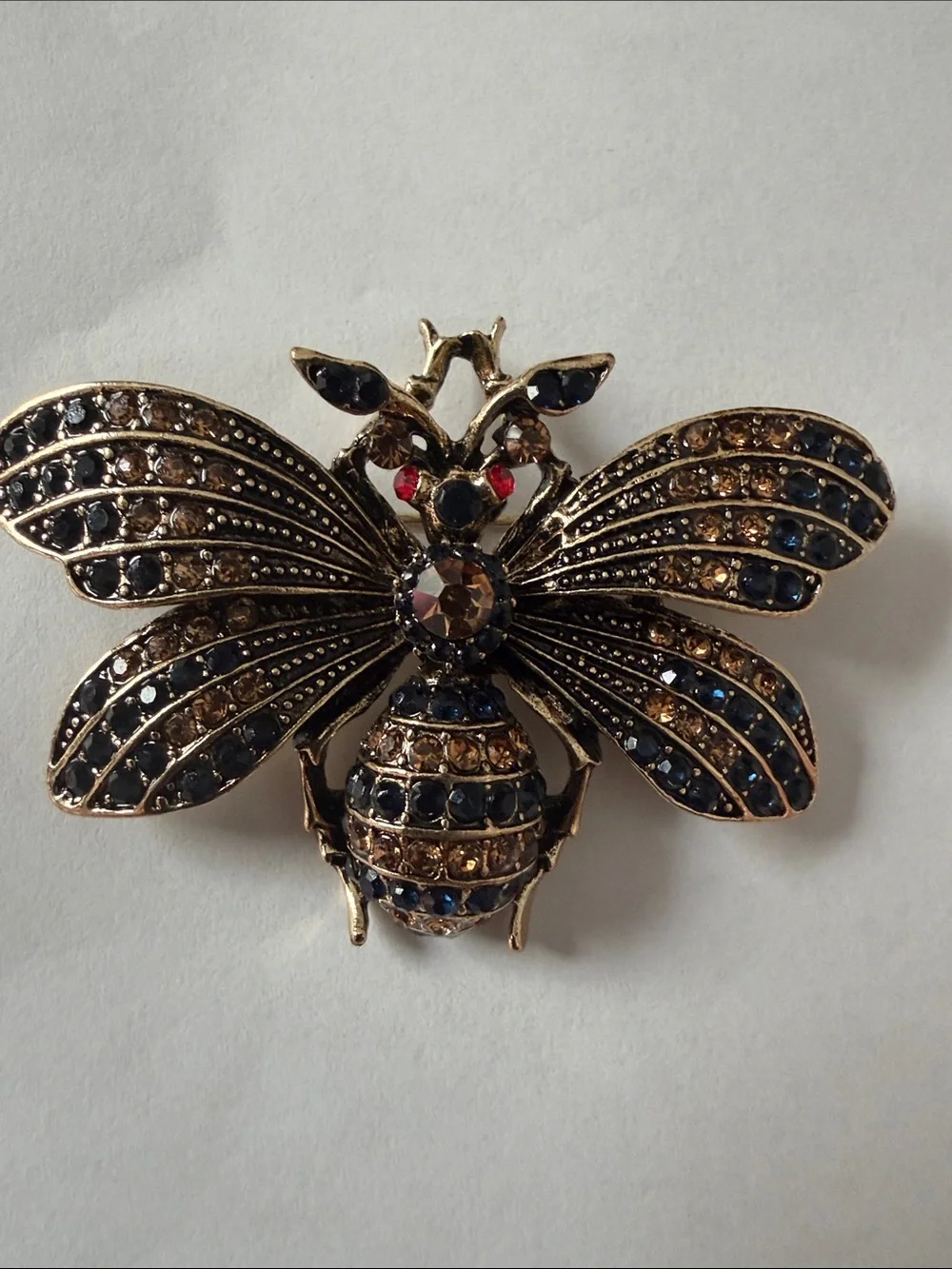 Crystal Bee Brooch Pin in Navy and Champagne